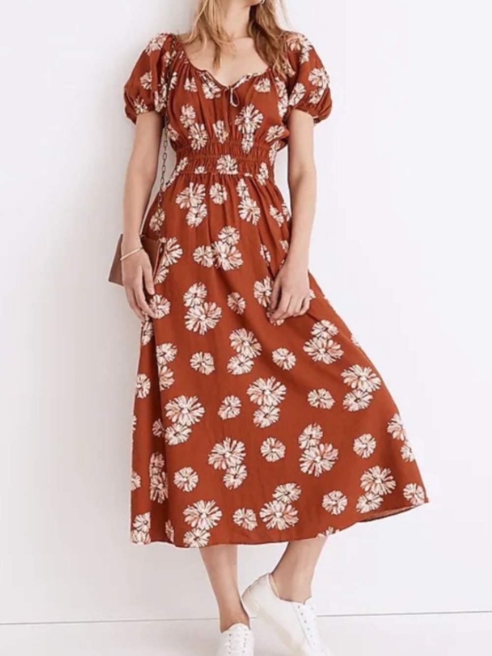 Madewell Linen-blend Sophia Midi Dress in Rusty Torch